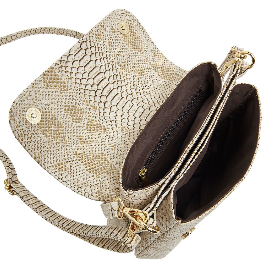 Bej Betty Kadın Egzotik Baskılı Deri Omuz Çantası