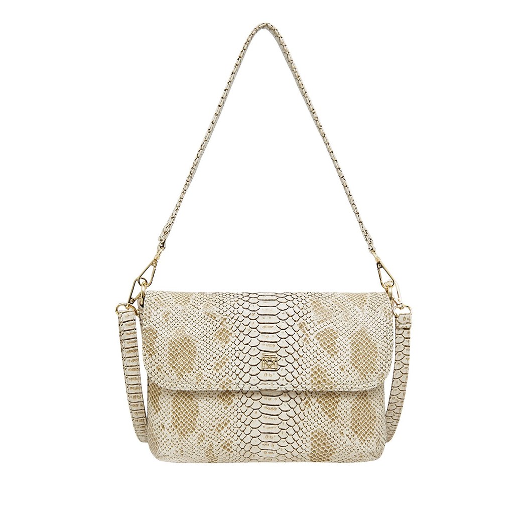 Bej Betty Kadın Egzotik Baskılı Deri Omuz Çantası