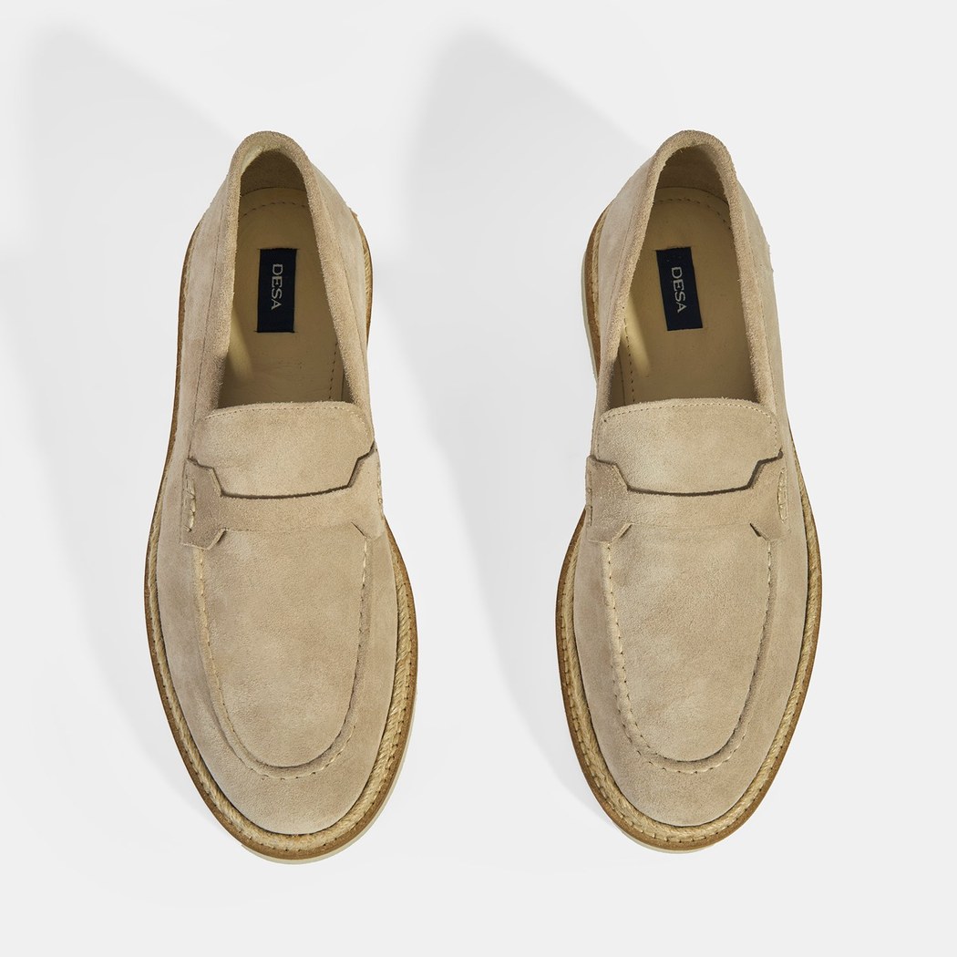 Bej Erkek Örgü Detaylı Süet Loafer