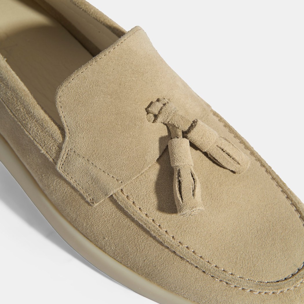 Bej Erkek Süet Püsküllü Loafer