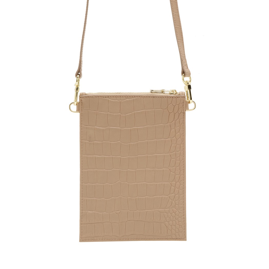 Bej Kadın Kroko Baskılı Telefon Çantası