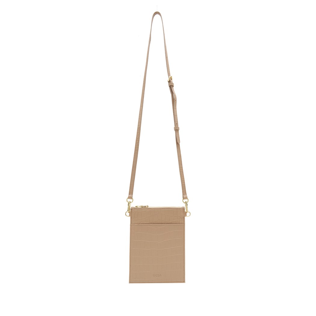 Bej Kadın Kroko Baskılı Telefon Çantası