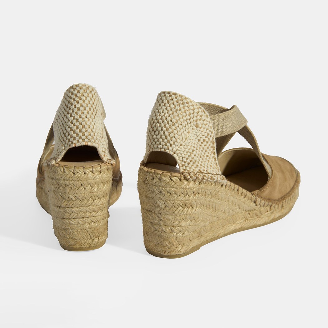 Bej Kadın Lastik Bantlı Dolgu Topuklu Süet Espadril