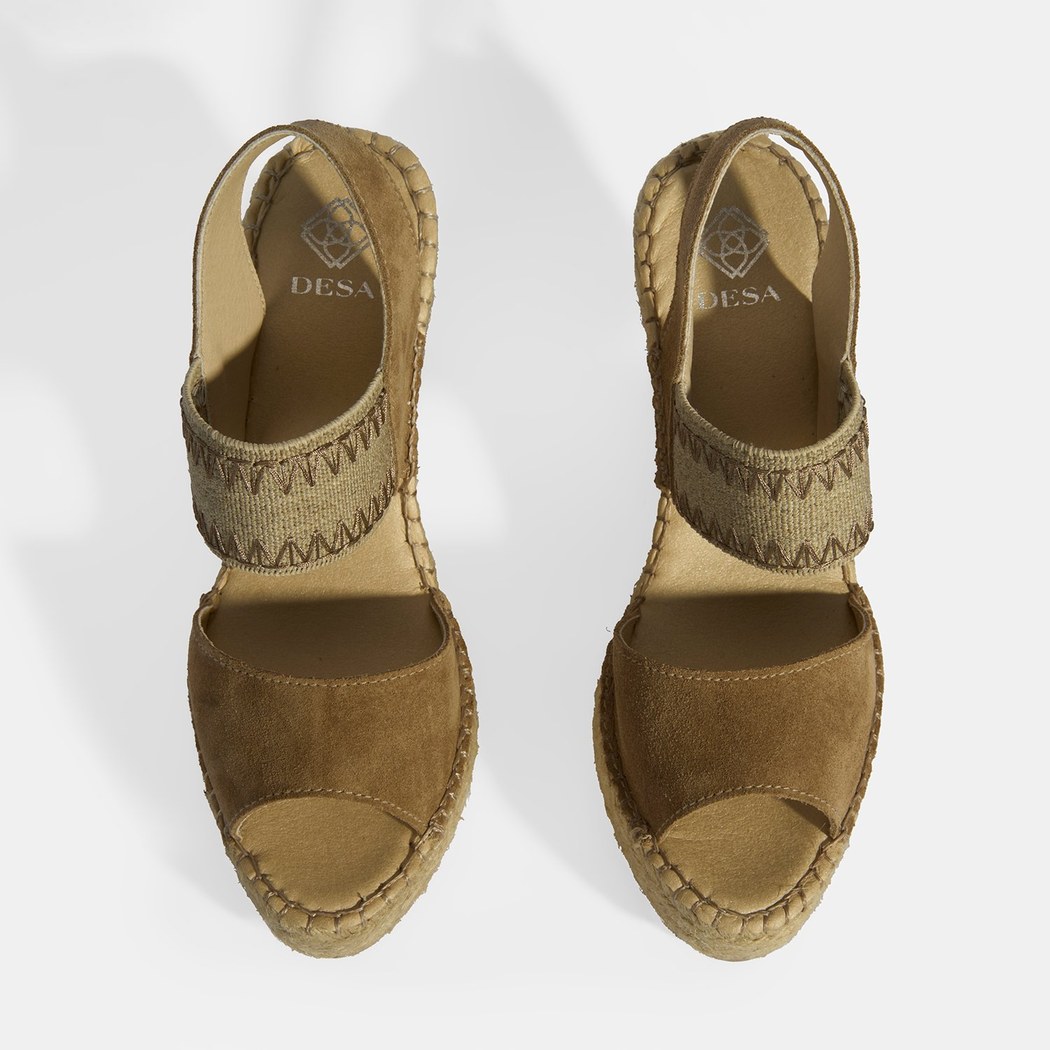 Bej Kadın Lastik Bantlı Slingback Dolgu Topuklu Süet Espadril