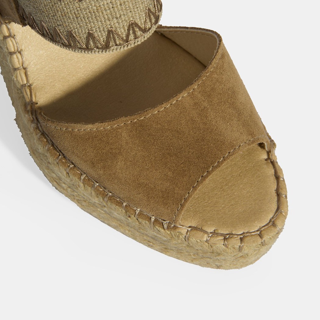 Bej Kadın Lastik Bantlı Slingback Dolgu Topuklu Süet Espadril