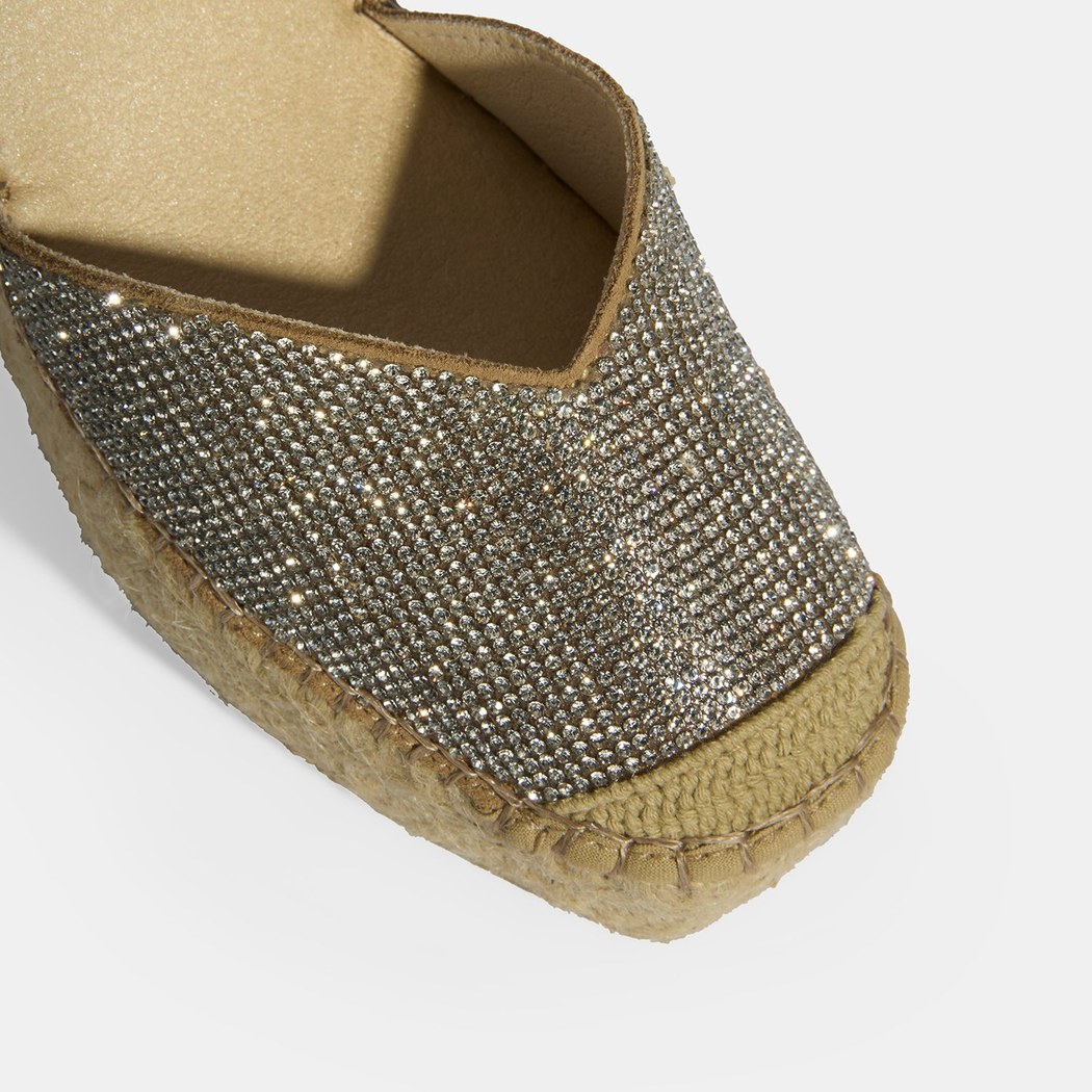 Bej Kadın Toka Aksesuarlı Taş Detaylı Dolgu Topuklu Süet Espadril