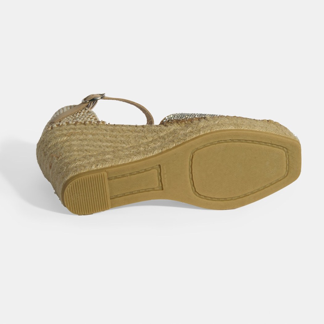 Bej Kadın Toka Aksesuarlı Taş Detaylı Dolgu Topuklu Süet Espadril