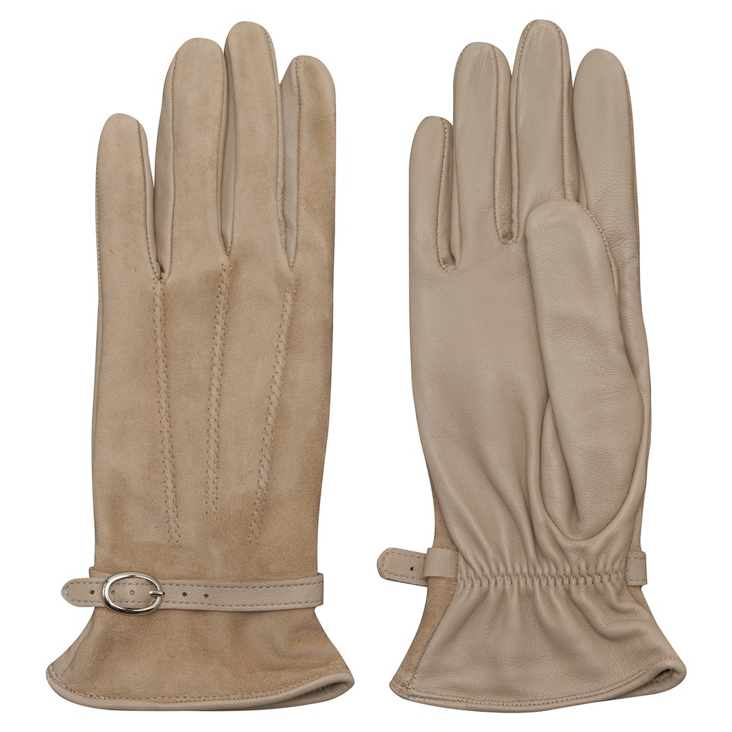 Bej Kadın Tokalı Süet Eldiven