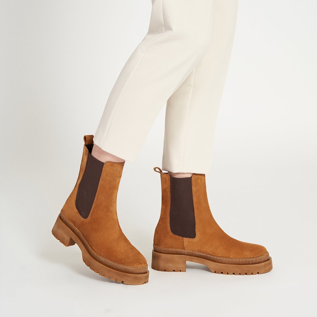 Bellisimo Taba Kadın Yandan Lastikli Süet Deri Chelsea Bot