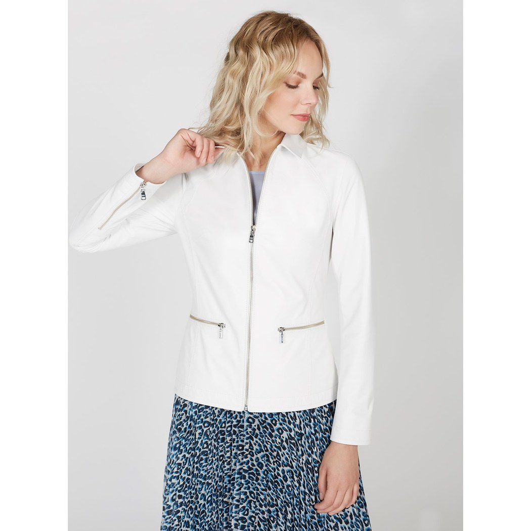 Beyaz Alda Kadın Deri Ceket