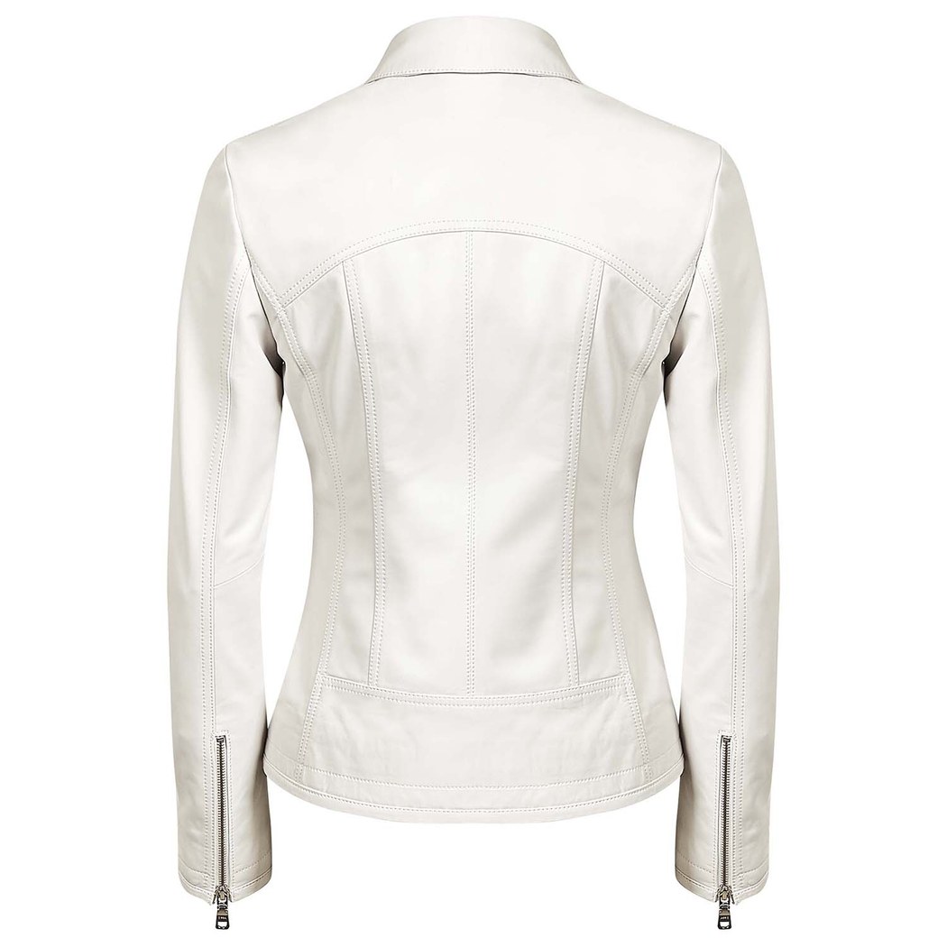 Beyaz Alda Kadın Deri Ceket