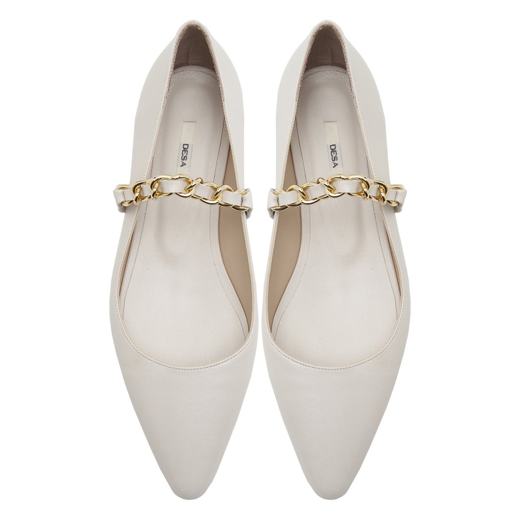 Beyaz Fiori Kadın Deri Babet