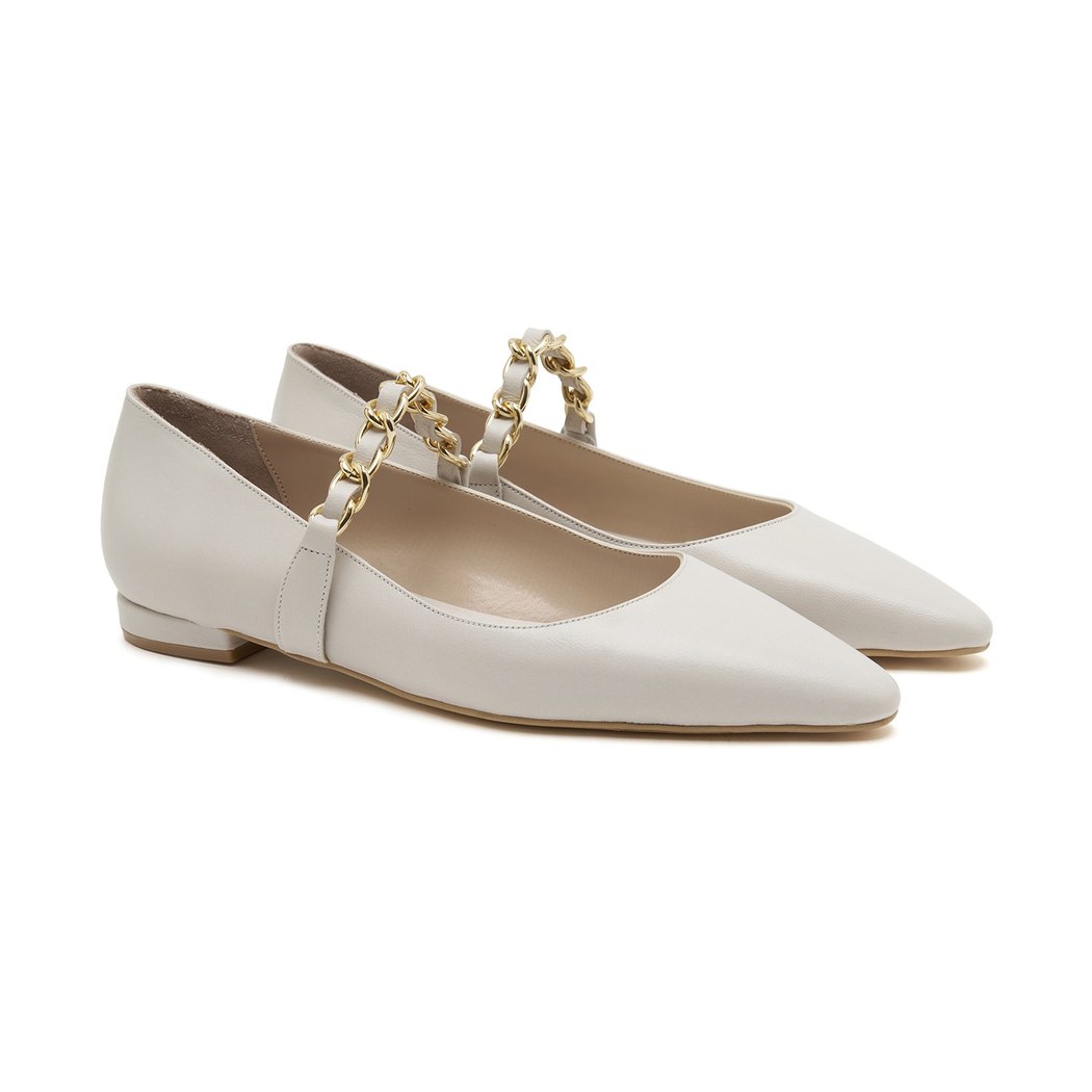 Beyaz Fiori Kadın Deri Babet