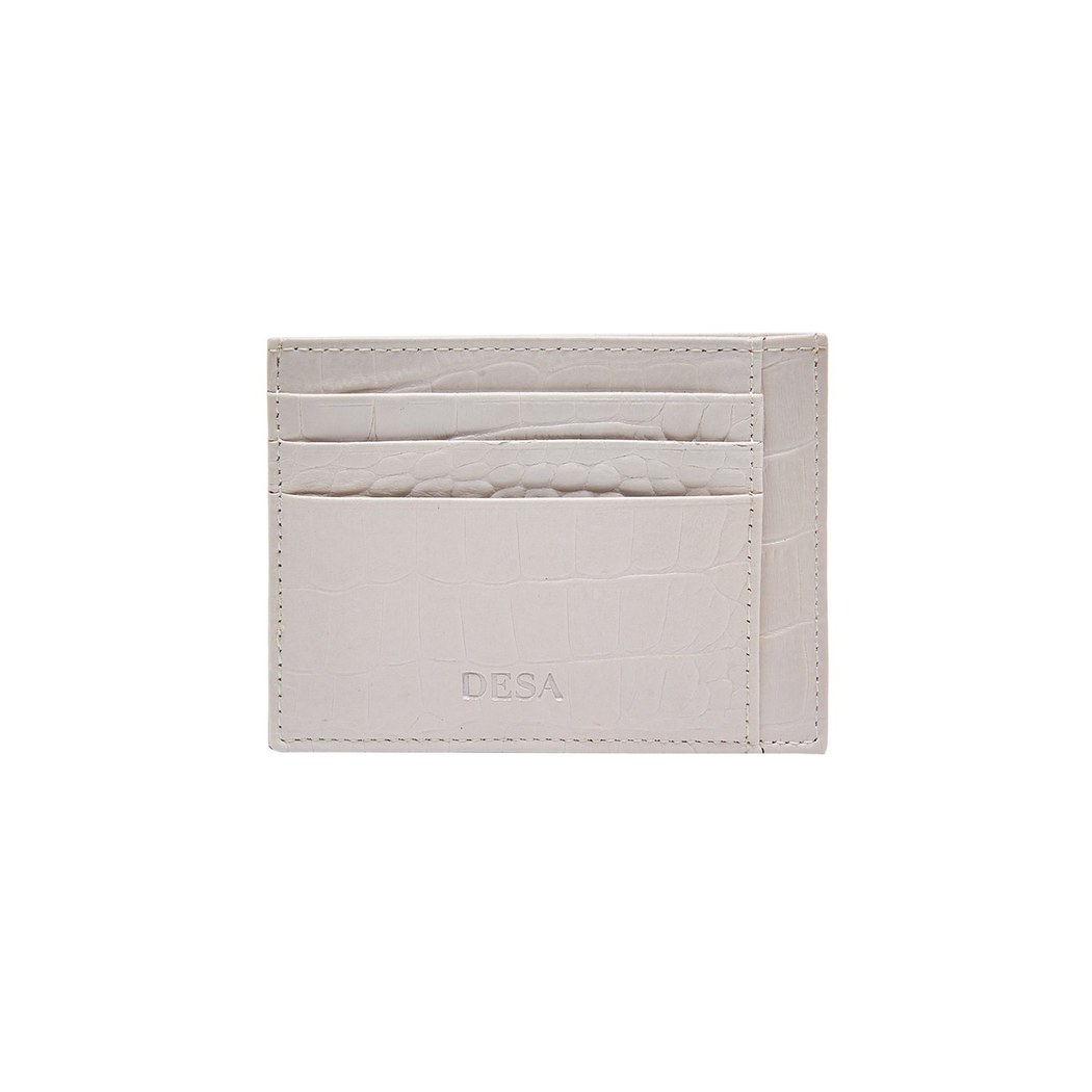 Beyaz Kroko Baskılı Deri Kartlık