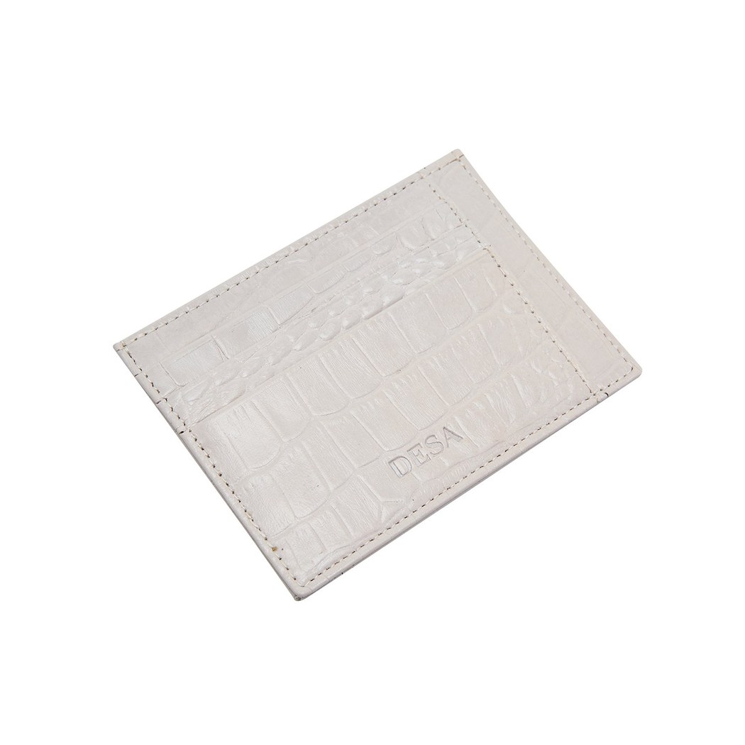 Beyaz Kroko Baskılı Deri Kartlık