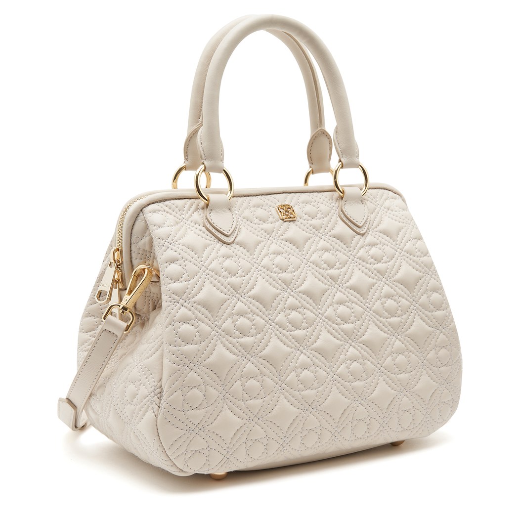 Beyaz Lisa Kadın Kapitone Deri El Çantası