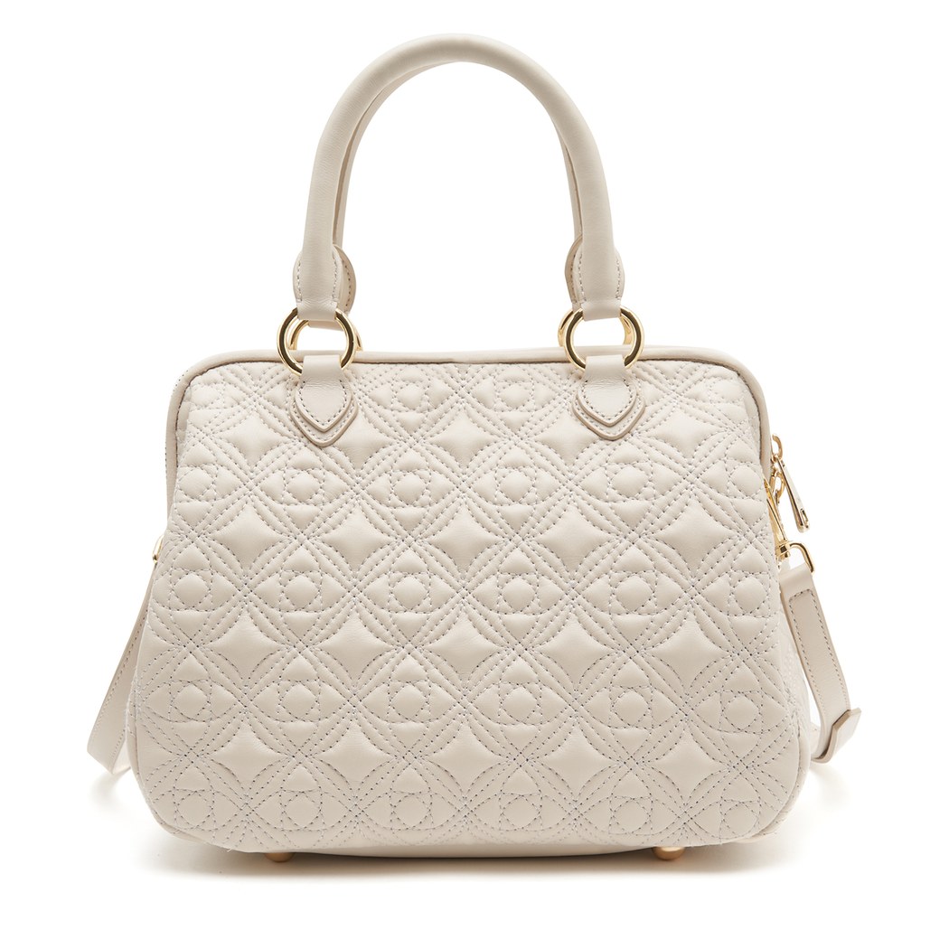 Beyaz Lisa Kadın Kapitone Deri El Çantası