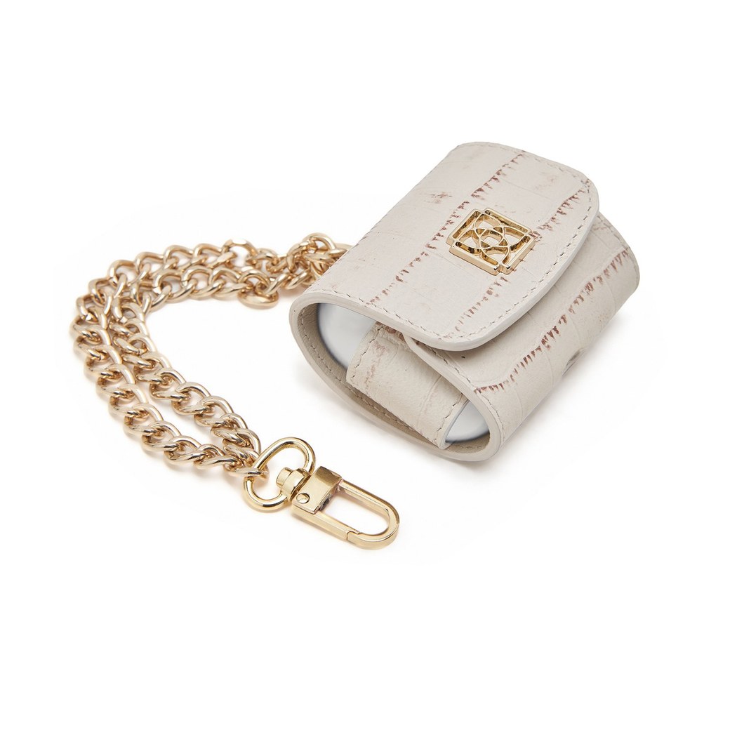 Beyaz Zincir Detaylı Deri Airpods Pro Kılıfı