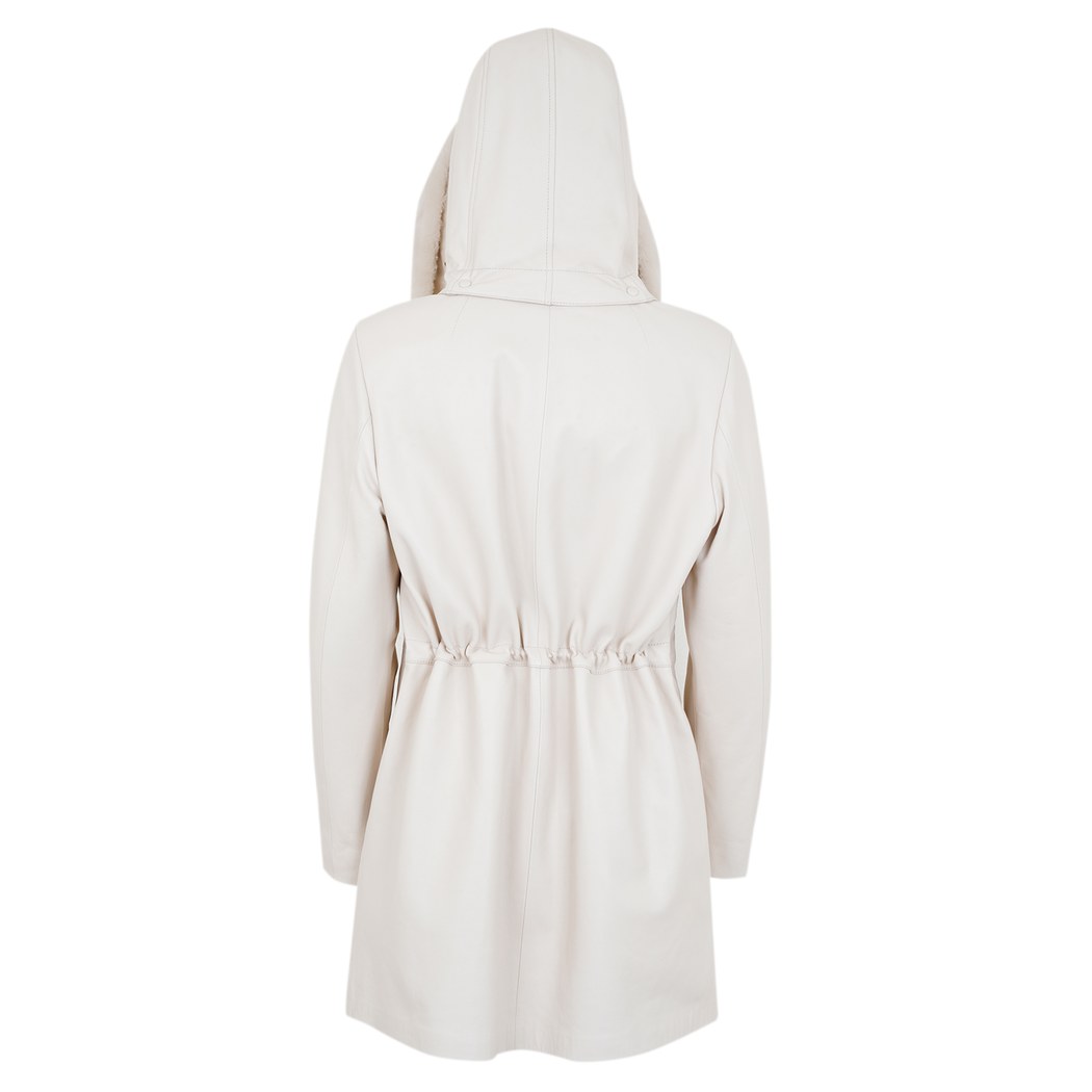 Biana Krem Kadın Kapüşonlu Deri Kaban