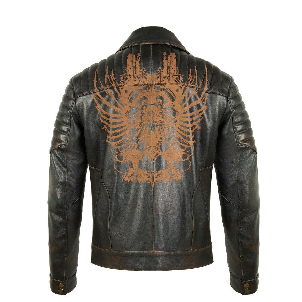 Bill Kahve Erkek Kartallı Vintage Biker Deri Mont