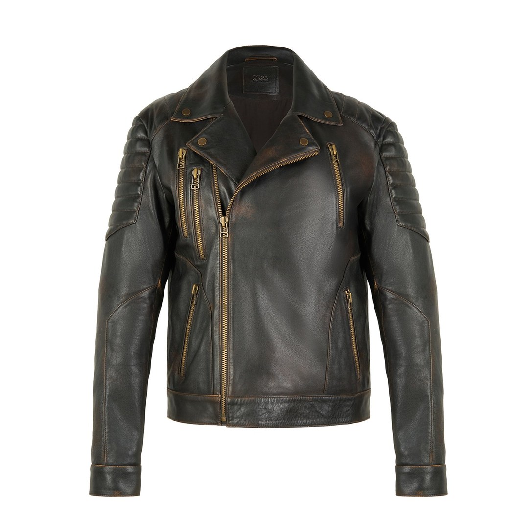 Bill Kahve Erkek Kartallı Vintage Biker Deri Mont