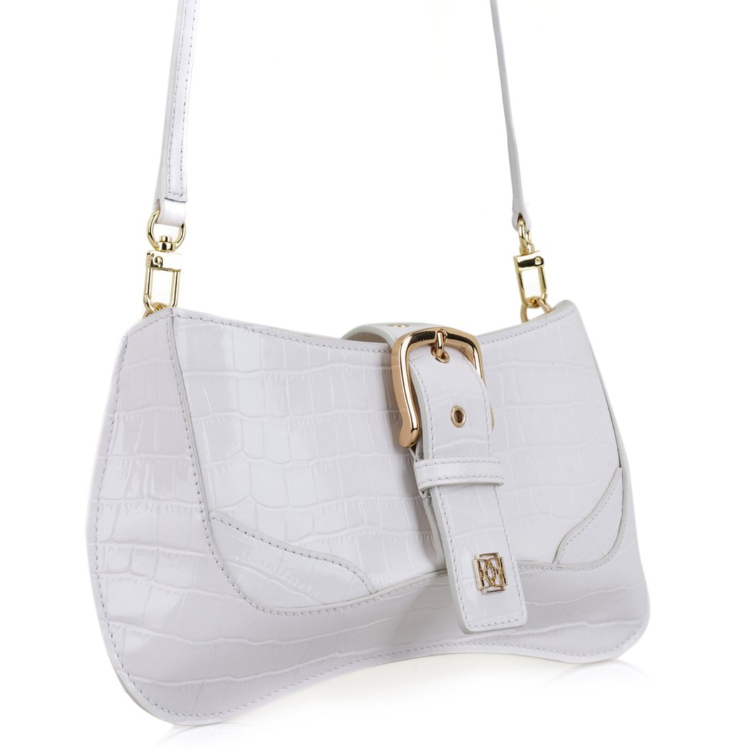 Blatt Beyaz Kadın Kroko Baskılı Deri Omuz Çantası