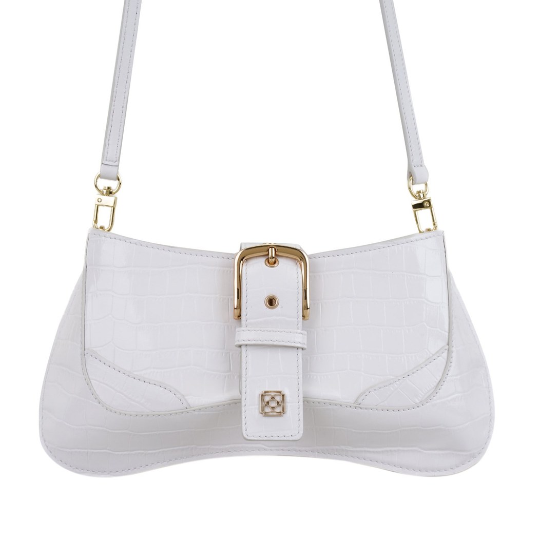 Blatt Beyaz Kadın Kroko Baskılı Deri Omuz Çantası