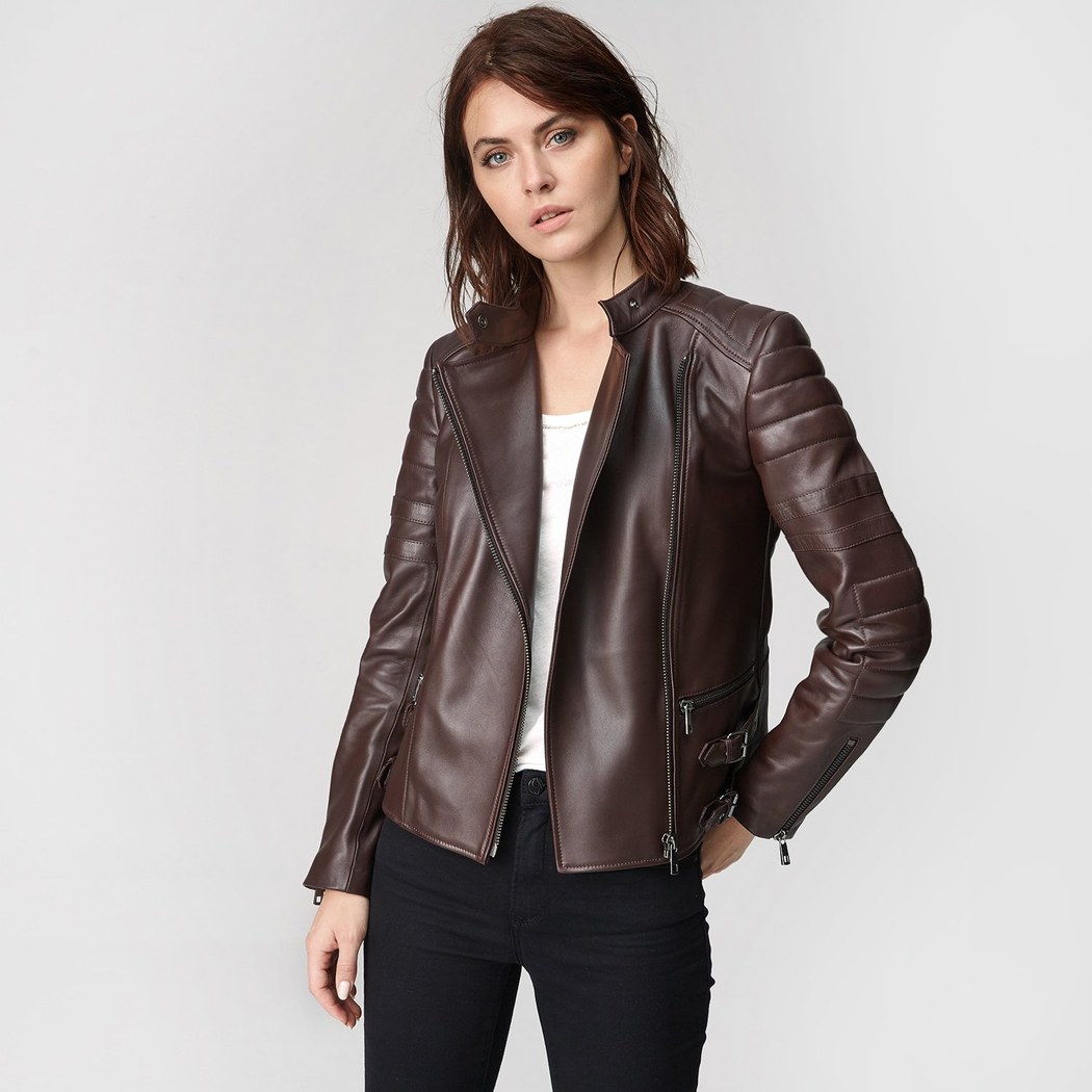 Bordo Emesta Kadın Deri Ceket