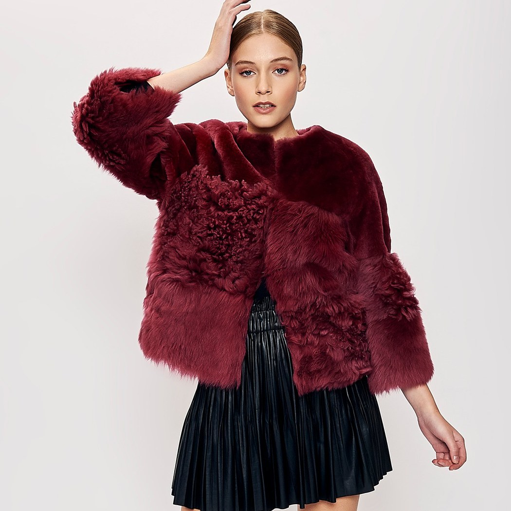 Bordo Enriqua Kadın Kürk Mont