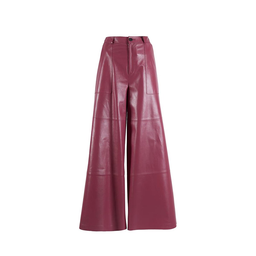 Bordo Kadın Deri Pantolon