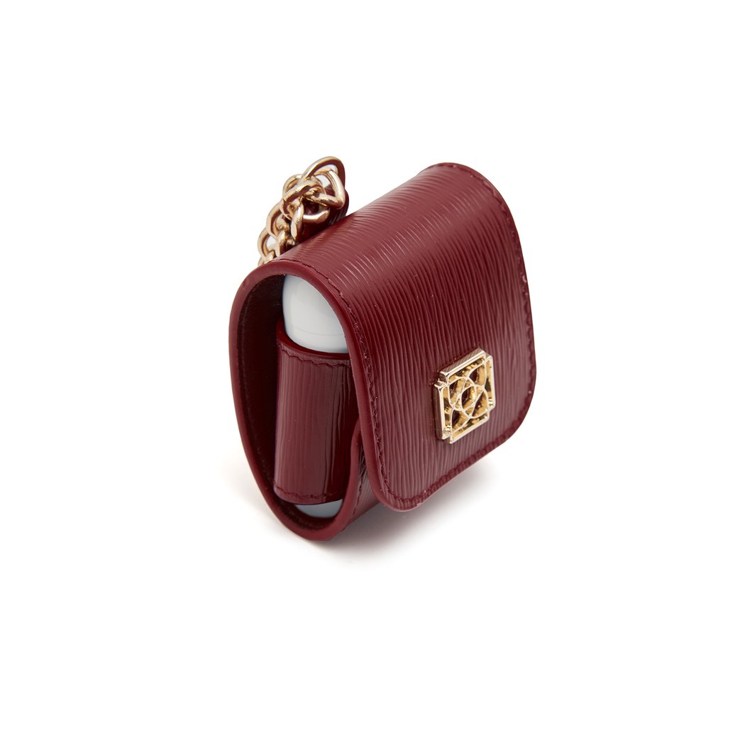 Bordo Zincir Detaylı Deri Airpods Kılıfı