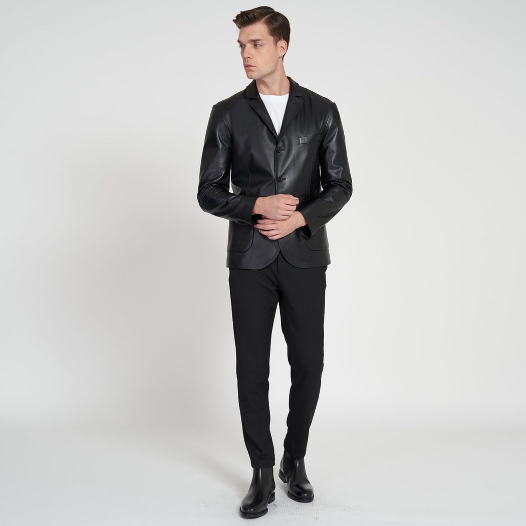 Bradley Siyah Erkek Deri Blazer Ceket 
