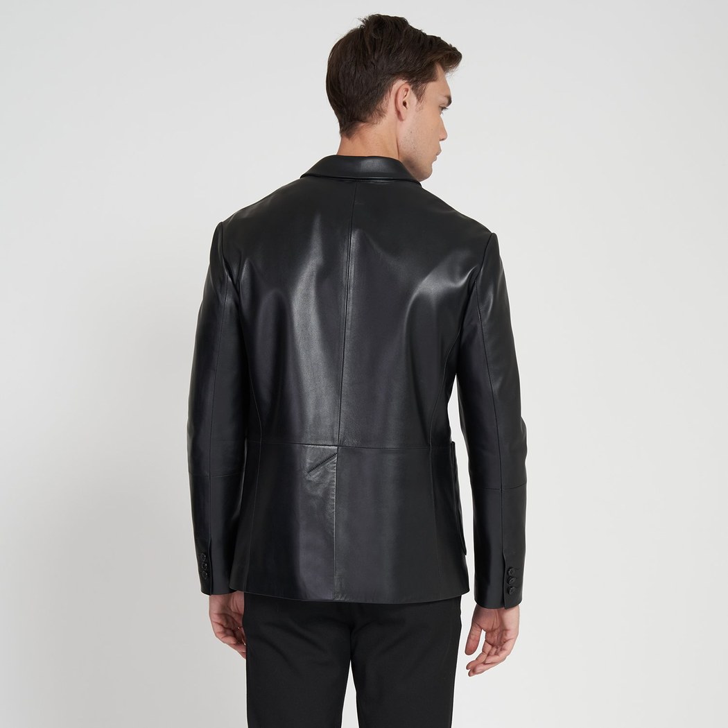 Bradley Siyah Erkek Deri Blazer Ceket 