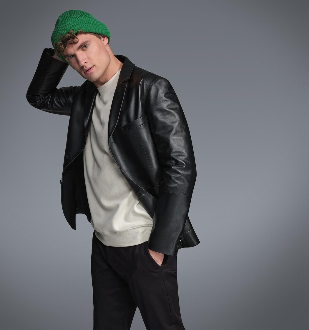 Bradley Siyah Erkek Deri Blazer Ceket 