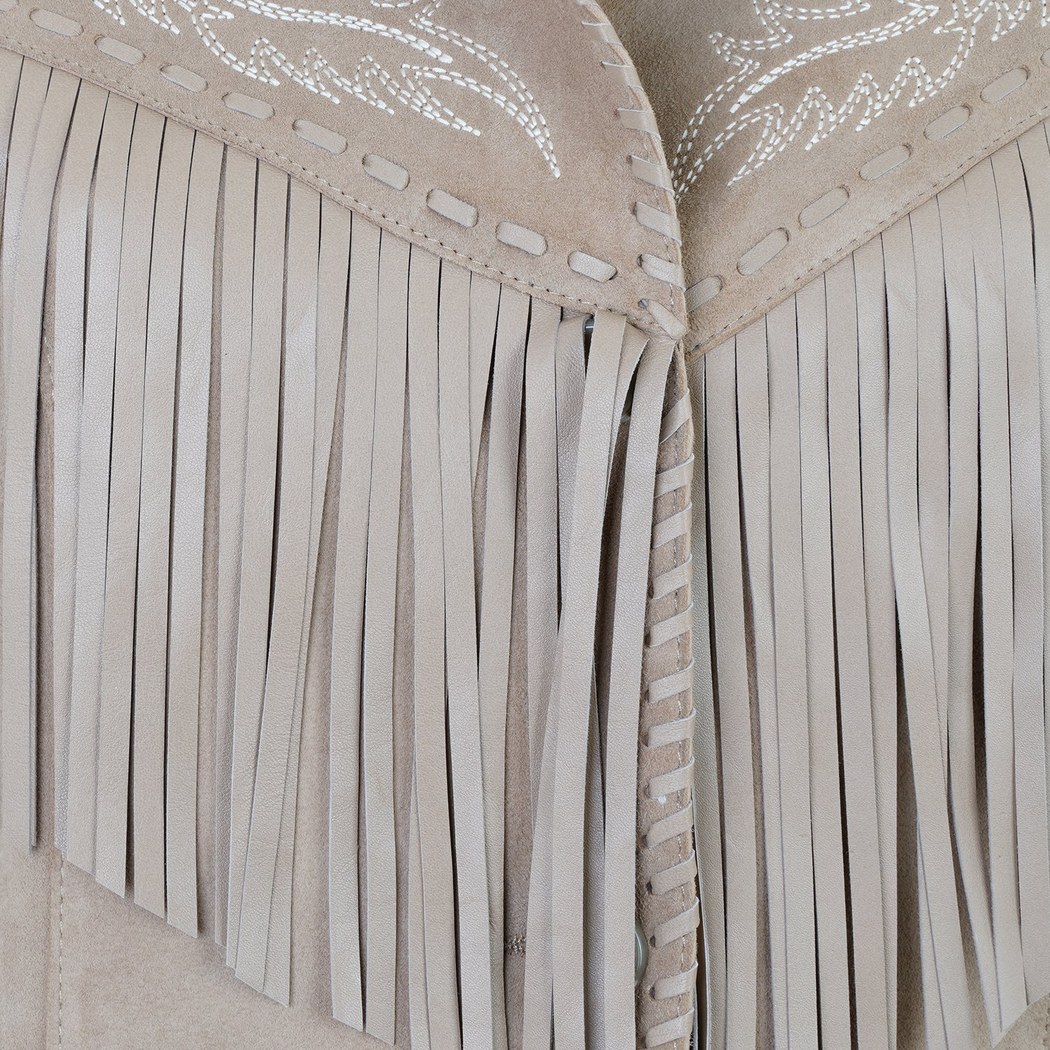 Breahne Bej Kadın Püsküllü Western Deri Ceket