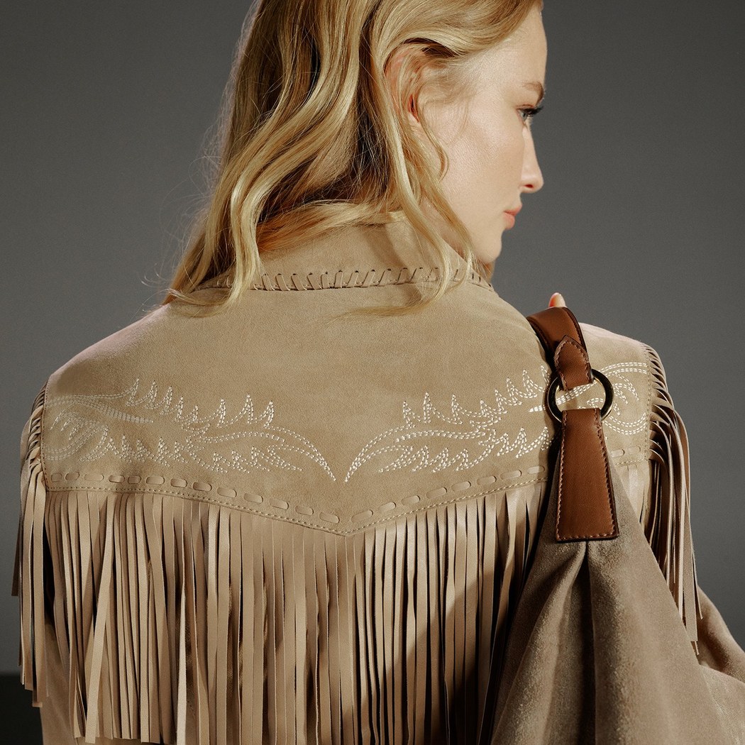 Breahne Bej Kadın Püsküllü Western Deri Ceket