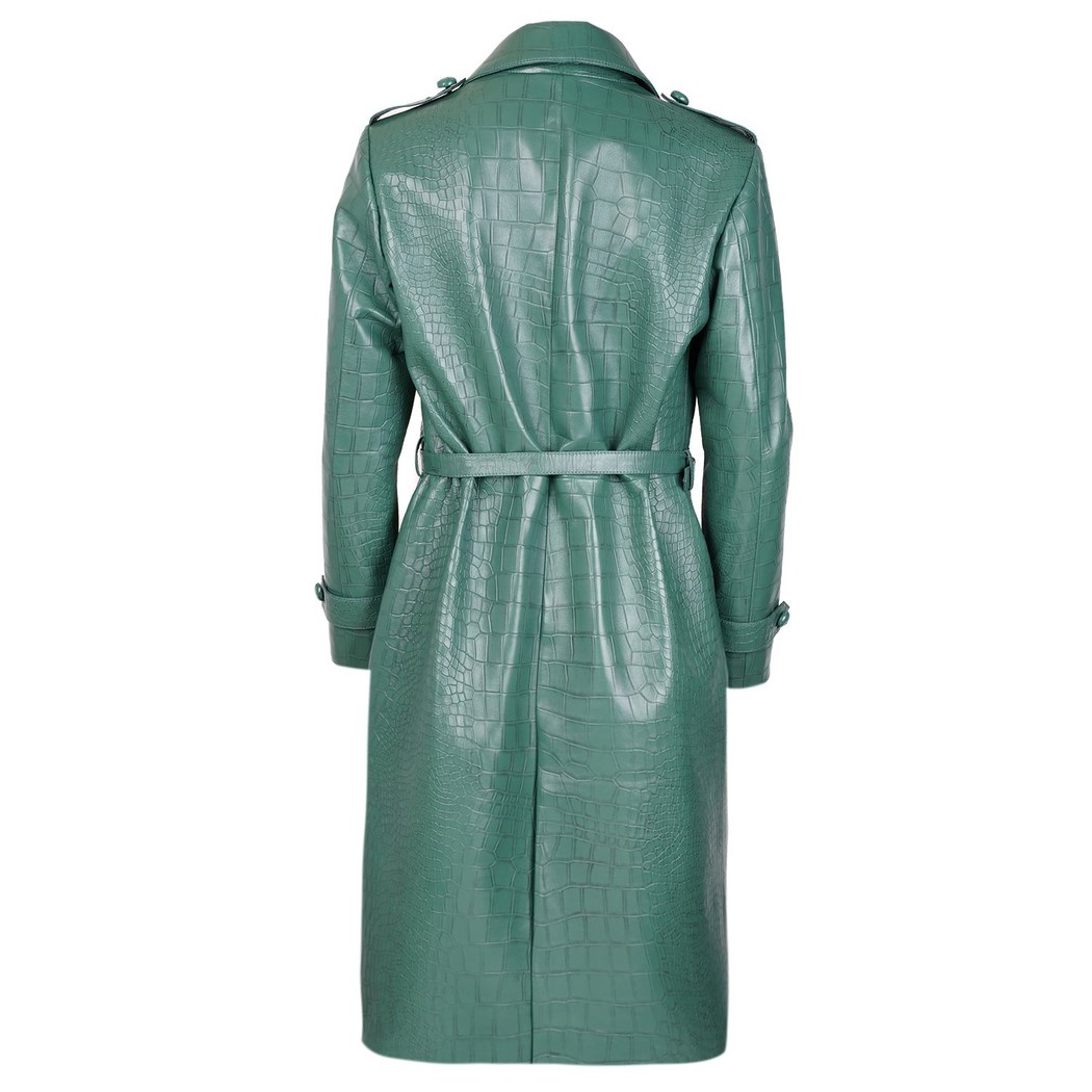 Briona Yeşil Kadın Kroko Baskılı Deri Trençkot