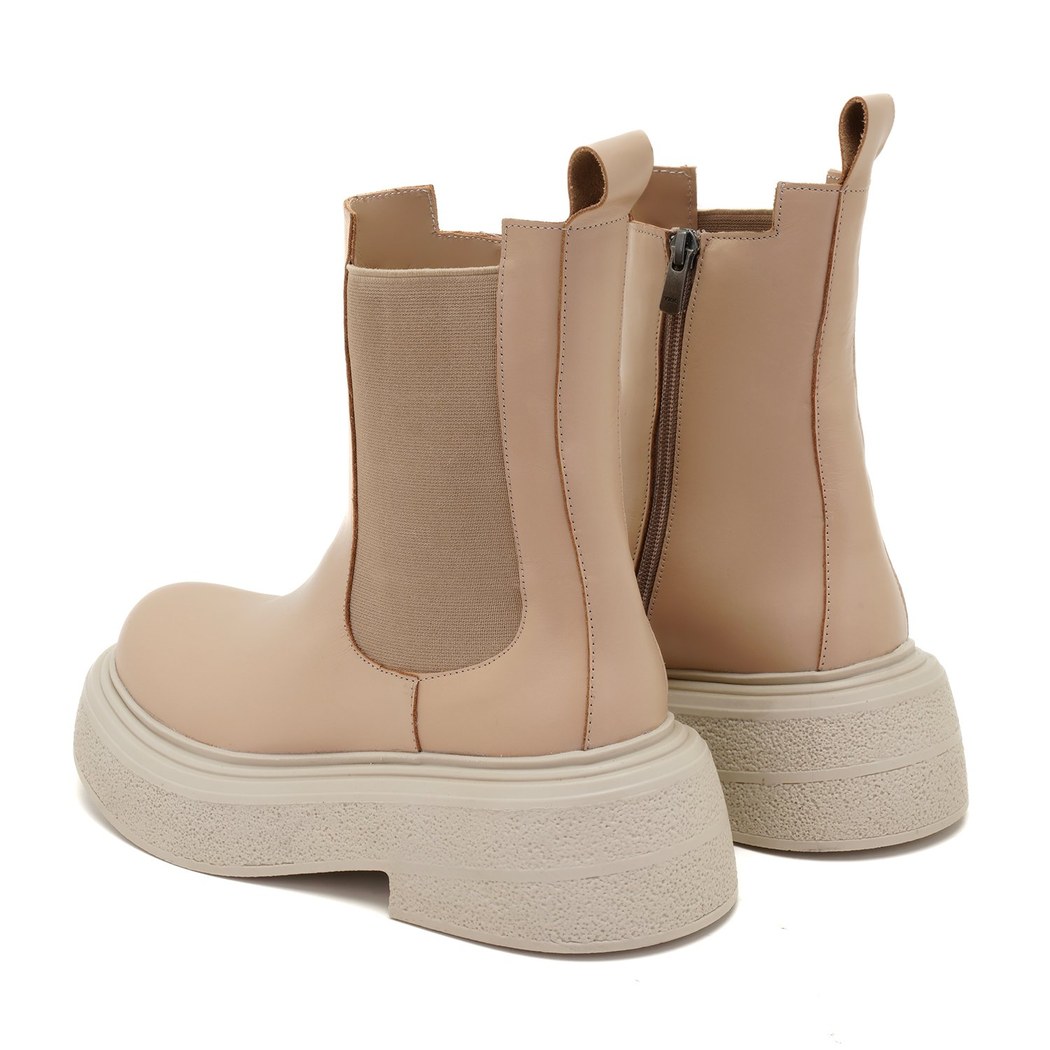 Brissa Krem Kadın Yandan Lastikli Deri Chelsea Bot