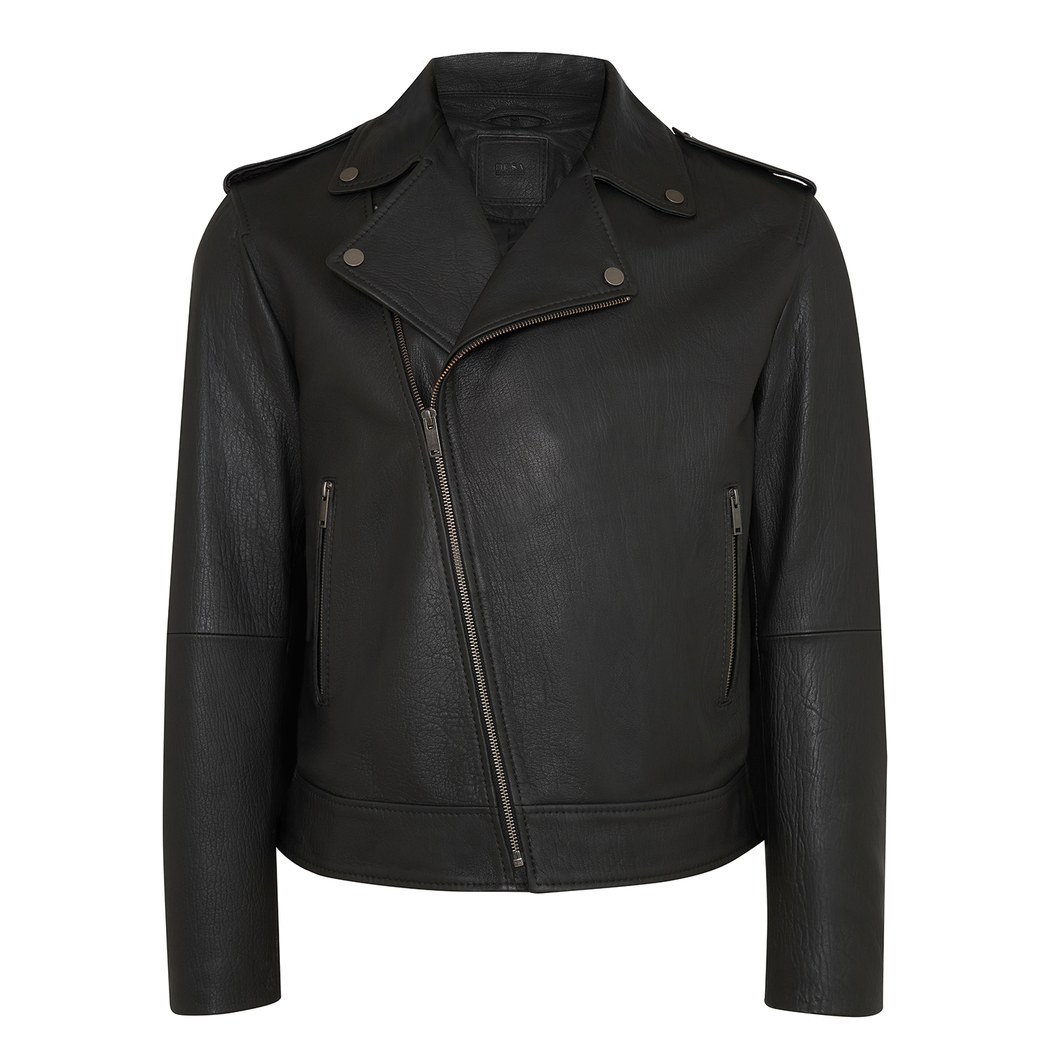 Bryan Siyah Erkek Kapüşonlu Deri Biker Ceket