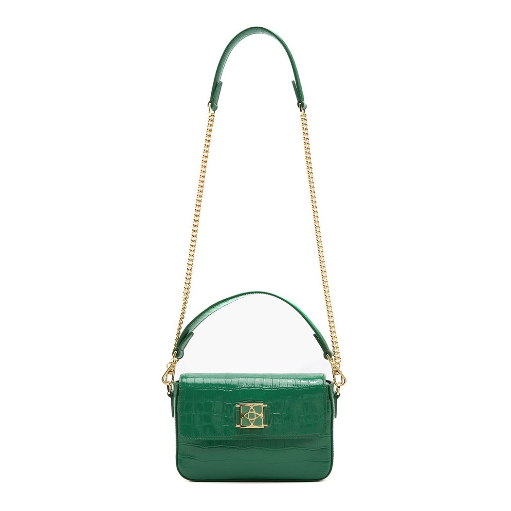 Bscene Yeşil Kadın Kroko Baskılı Deri Omuz Çantası