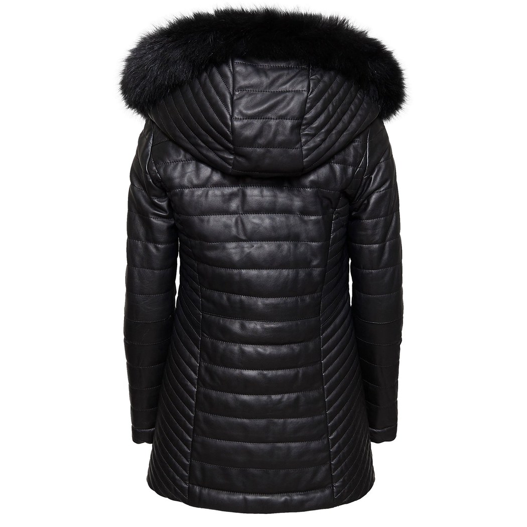 Cambio Kadın Kürk Kapüşonlu Deri Mont