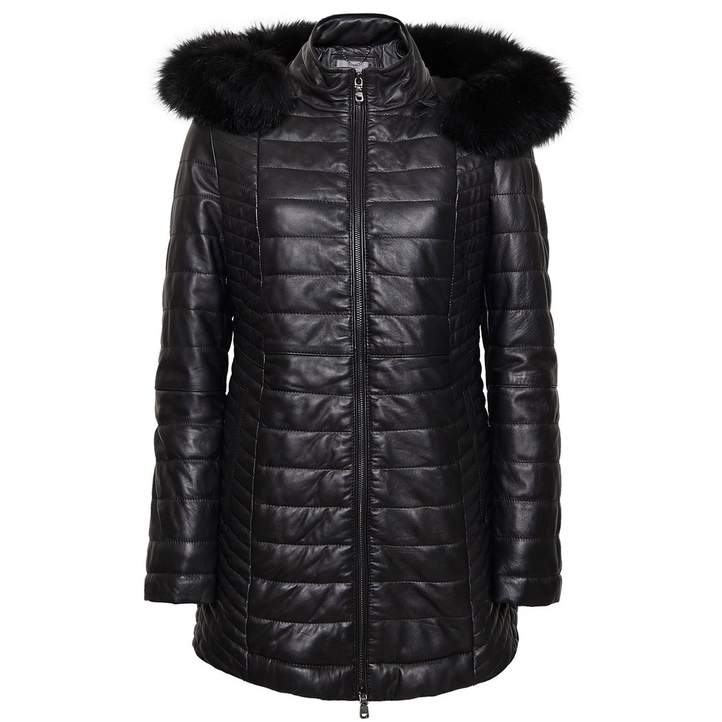 Cambio Kadın Kürk Kapüşonlu Deri Mont