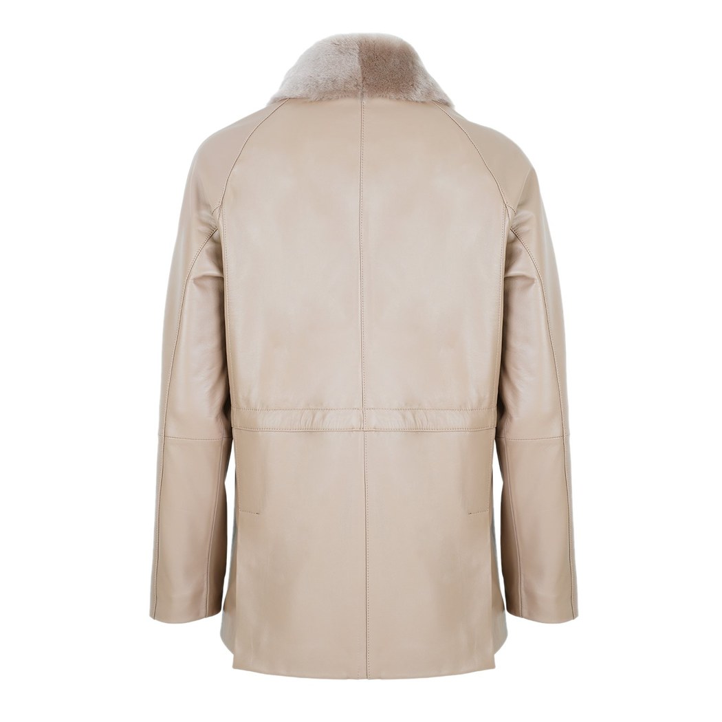 Caralynn Bej Kadın Kürk Yakalı Deri Mont