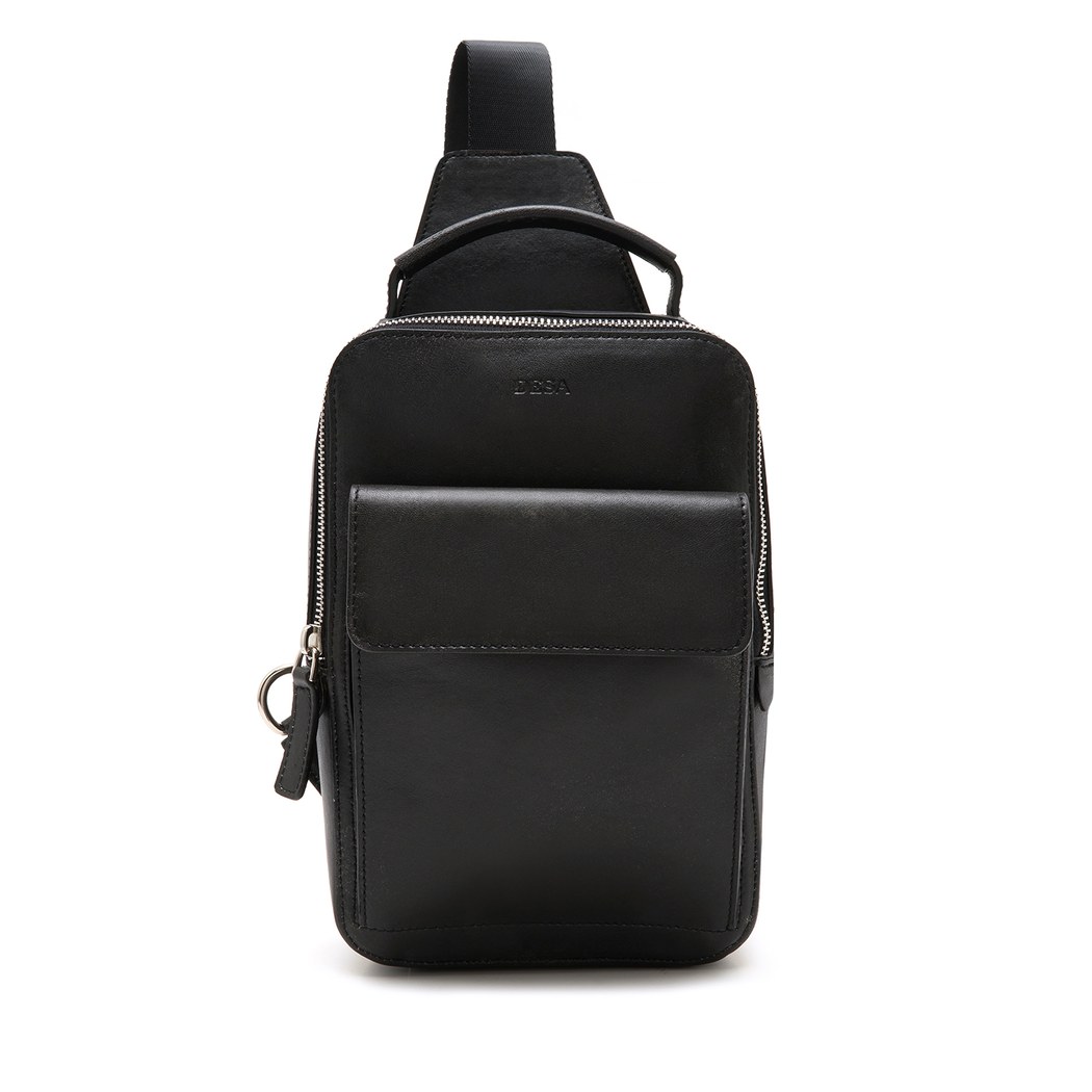 Carl Siyah Erkek Deri Çapraz Sırt Çantası