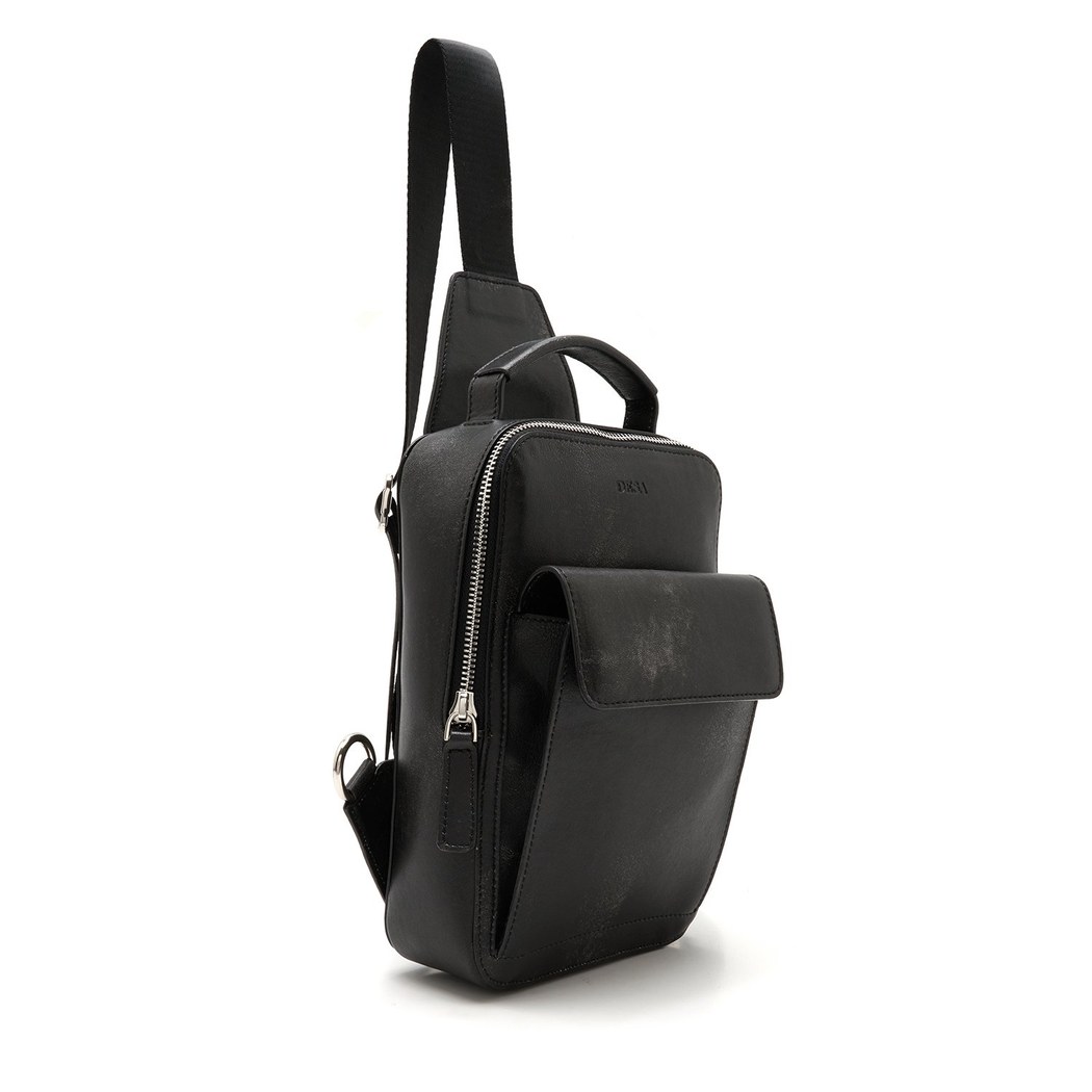 Carl Siyah Erkek Deri Çapraz Sırt Çantası