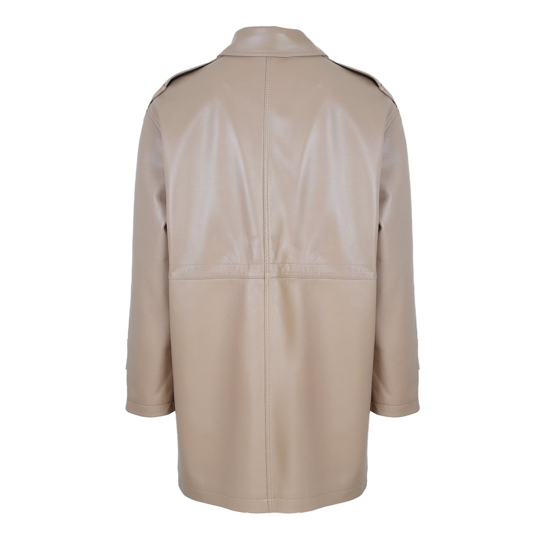 Carlynda Bej Kadın Deri Oversize Pardösü