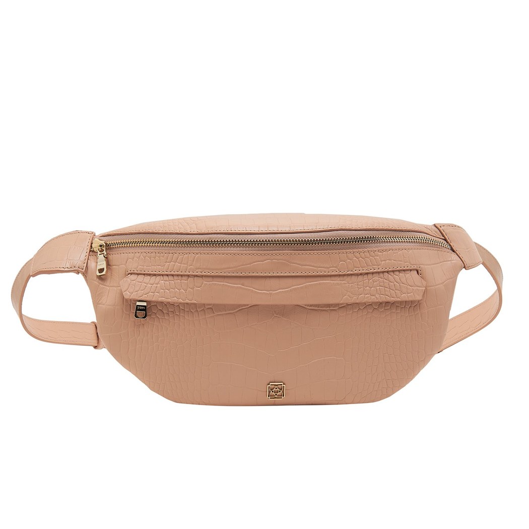 Carol Bej Kadın Kroko Baskılı Deri Bel Çantası