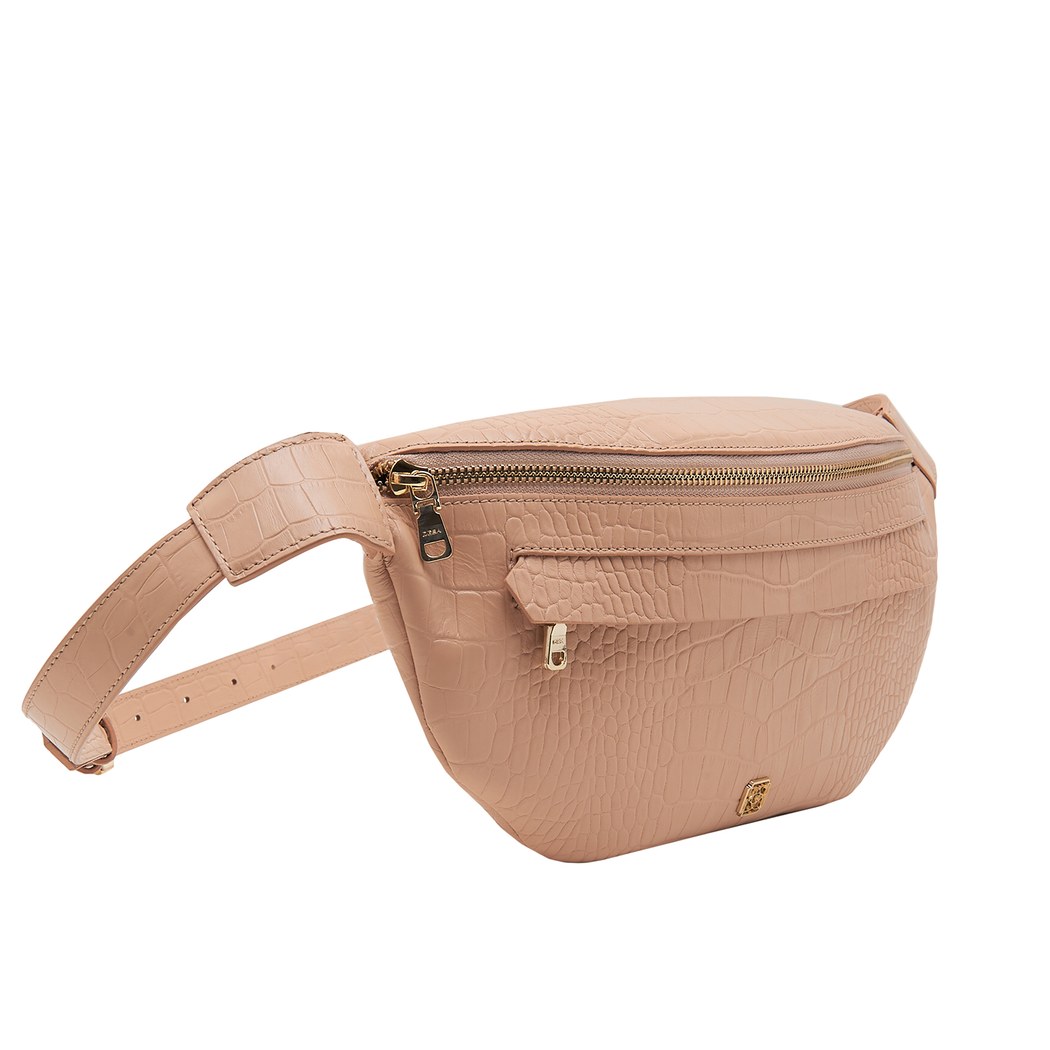 Carol Bej Kadın Kroko Baskılı Deri Bel Çantası