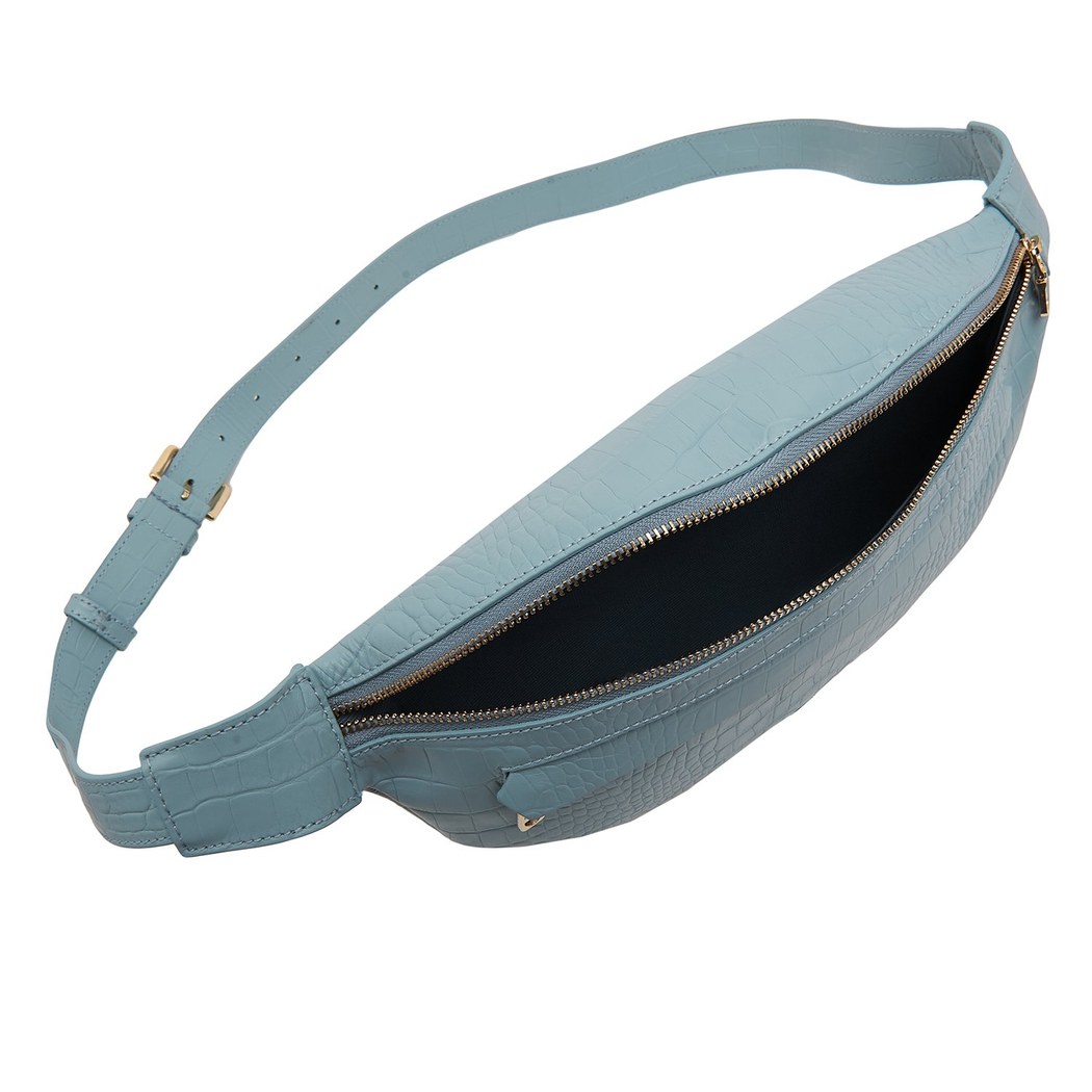 Carol Mavi Kadın Kroko Baskılı Deri Bel Çantası