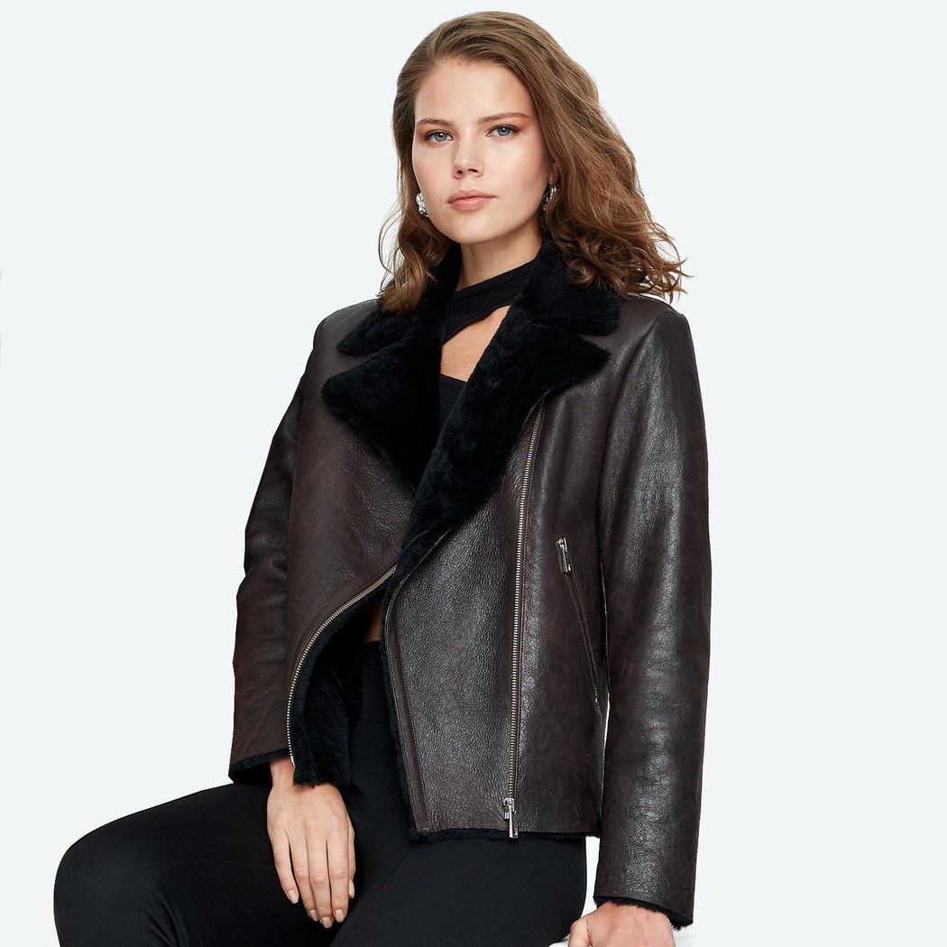 Chailyn Siyah Kadın Kürk Biker 